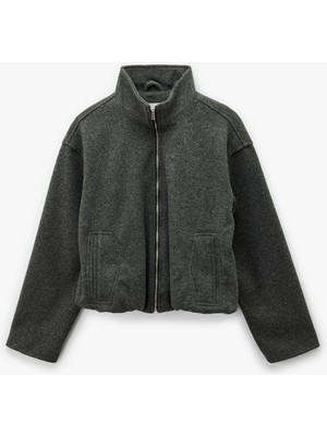 Koton Dik Yaka Uzun Kollu Cepli Fermuarlı Oversize Bomber Ceket