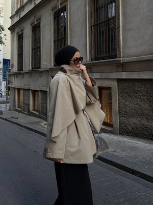 Moda Aksa 7830 Şallı Coton Trençkot Taş