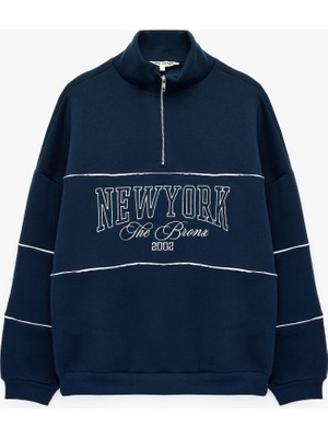 Koton Üç Iplik Şardonlu Baskılı Yarım Fermuarlı Oversize Sweatshirt