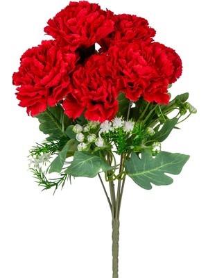 Herdekora Yapay Karanfil 7 Dallı Islak Dokulu Demet Kırmızı 35 Cm.
