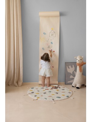İrya Dot Yuvarlak %100 Pamuk Banyo Paspası 90X90 cm Ekru