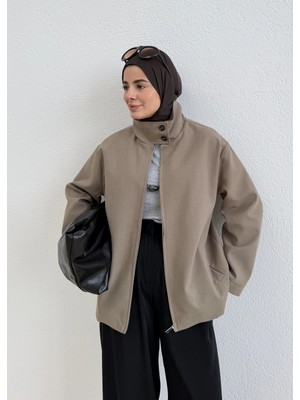 Moda Aksa 7762 POLEVİSKON FERMUARLI DÜĞMELİ CEKET VİZON