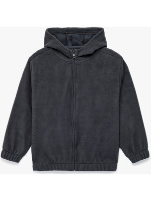 Koton Uzun Kollu Dokulu Fermuarlı Kapşonlu Polar Sweatshirt