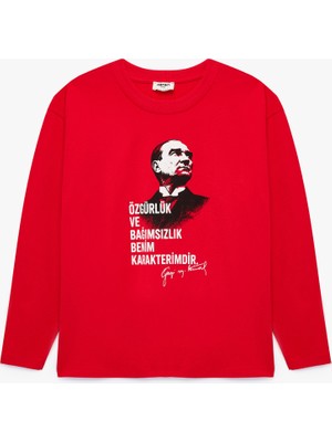 Koton Atatürk Baskılı Pamuklu Bisiklet Yaka Uzun Kollu Tişört