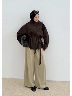 Moda Aksa 2119 Selection Bel Kemerli Ceket Kahve