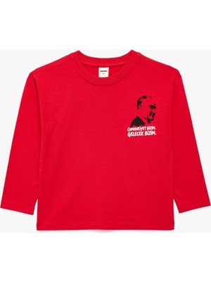 Koton Atatürk Baskılı Cumhuriyet Temalı Pamuklu Bisiklet Yaka Uzun Kollu Tişört