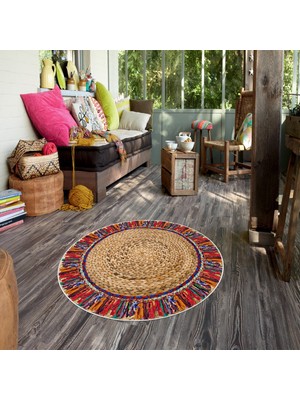 West Home Modern Tema Yıkanabilir Kaymaz Taban Yuvarlak Dekoratif Halı Renkli 100 x 100 cm