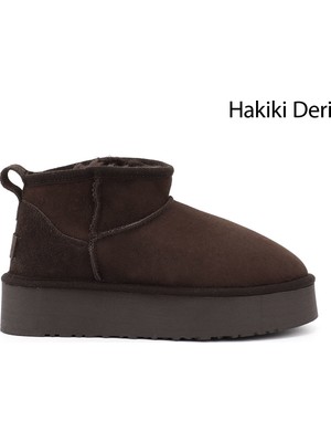 Gönderi(r) Kadın Kahve Nubuk Mini Platform Taban Hakiki Deri Kürklü Bot