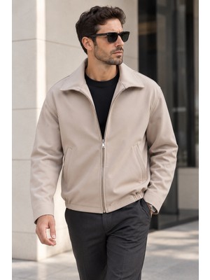 Polo State Erkek Astarlı Fermuarlı Lastik Bel Regular Fit Ceket - Bej