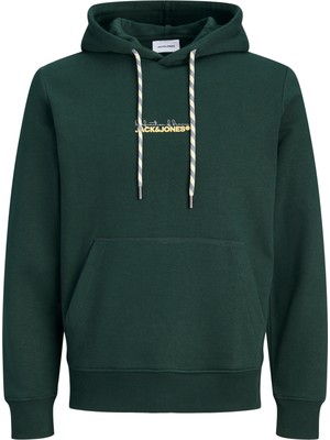 Jack & Jones Erkek Gögüs Baskili Relaxed Fit Kapüsonlu Sweatshirt - Kendrick
