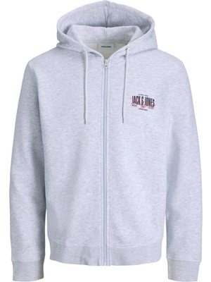 Jack & Jones Erkek Gögüs Baskili Regular Fit Kapüsonlu Sweatshirt - Aero