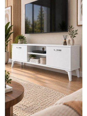 Loyanni ES154 Tv Ünitesi - Beyaz Renk - Raflı 138CM
