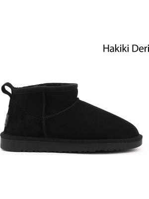 Gönderi(r) Kadın Siyah Nubuk Mini Hakiki Deri Kürklü Bot