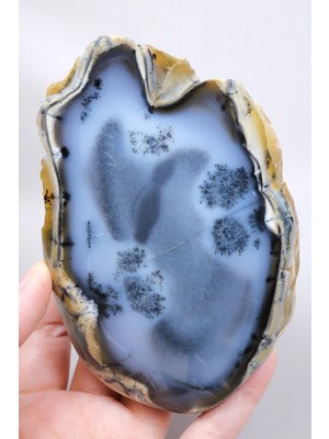 Healcrystal Koyu Mavi Merlinit (Dendritik Opal) Dilimi - Yüzen Siyah Dendritlerle Saydam Matris, 561G