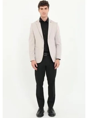 Dufy Bej Armür Desen Slim Fit Erkek Ceket