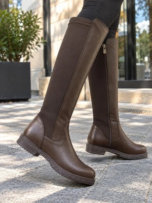 Asmi Shoes Kadın London  Kahverengi Dalgıç Kumaş Dizaltı Çizme