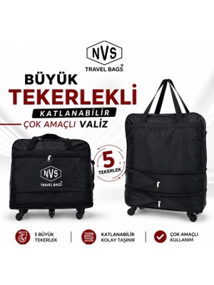 Nvs 360° Döner 5 Tekerlekli Katlanabilir Yer Kaplamaz Valiz, Seyahat Çantası, Büyük Boy Valiz