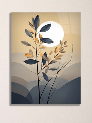 North Whiskers Minimalist Botanik ve Ay Temalı Metal Tablo - Modern Duvar Dekoru, Metal Poster Wall Art