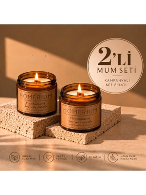 Homerium 2'li Amber Cam Kavanoz Doğal Kokulu Soya Mumu