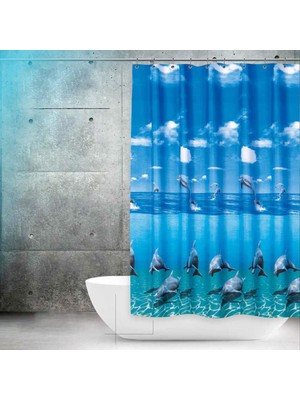 Prado Dolphin Duş Perdesi 120 x 200 cm %100 Polyester Su İtici Özellikli Çift Kanatlı