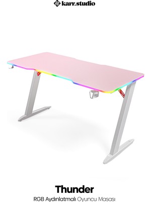 Karr Gaming Thunder 25mm RGB Aydınlatmalı Oyuncu Masası | Pembe Karbon Fiber Kaplama