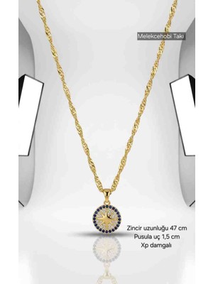 Xuping Jewelry Melekcehobi Xuping 14K Altın Kaplama Lacivert Zirkon Taşlı Pusula Kolye – Kuzey Yıldızı Kadın Kolye 47 cm