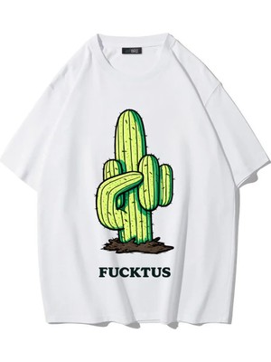 Brz Collection Unisex Oversize Fucktus Büyük T-Shirt Beyaz