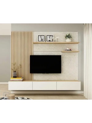 Mozide Mdf Lidya Tv Ünitesi 180 cm – Beyaz / Safir Meşe
