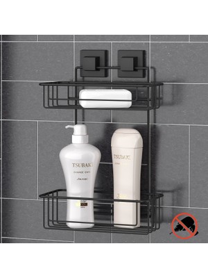 Tekno-tel Teknotel Delme Vida Matkap Yok! Easyfıx Yapışkanlı 2 Katlı Banyo Rafı Mat Siyah EF256