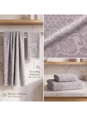 Botti Home Premium %100 Pamuk Jakarlı 2 Parça Banyo ve El Yüz Havlu Seti 100 x 150 cm 50 x 90 cm