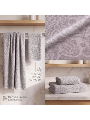 Botti Home Premium %100 Pamuk Jakarlı 2 Parça Banyo ve El Yüz Havlu Seti 100 x 150 cm 50 x 90 cm