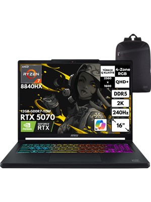MSI Msı Crosshaır A16 Hx Ryzen 7-8840HX 64-Gbddr5 2 Tbssd RTX5070 (12 GB-GDDR7-115W) 16" 2k Qhd+ Freedos + Hmf Sırt Çantası E8WGXK-058XTRYHMF8