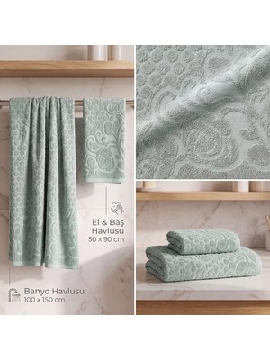Botti Home Premium %100 Pamuk Jakarlı 2 Parça Banyo ve El Yüz Havlu Seti 100 x 150 cm 50 x 90 cm