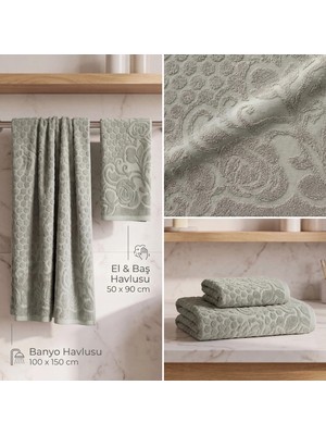 Botti Home Premium %100 Pamuk Jakarlı 2 Parça Banyo ve El Yüz Havlu Seti 100 x 150 cm 50 x 90 cm