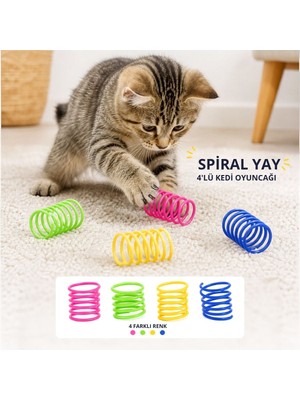 Buffer® 4'lü Renkli Spiral Yay Kedi Oyuncağı, Esnek ve Hareketli Eğlenceli Kedi Oyun Seti