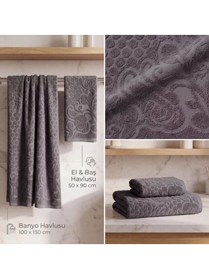Botti Home Premium %100 Pamuk Jakarlı 2 Parça Banyo ve El Yüz Havlu Seti 100 x 150 cm 50 x 90 cm