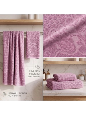 Botti Home Premium %100 Pamuk Jakarlı 2 Parça Banyo ve El Yüz Havlu Seti 100 x 150 cm 50 x 90 cm