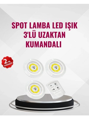 Pileli Store 3 Lü Pilli Kablosuz LED Spot Lamba Seti Kumandalı Kolay Montaj Aydınlatma