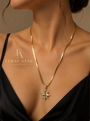 Feray Atak Collection Vıp 14K Gold Zirkon Taşlı Yıldızlı Italyan Zincir Kolye