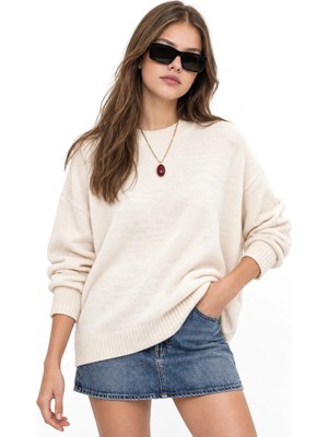 Hiccup Kadınlar Mixray Oversize Triko Kazak Natural