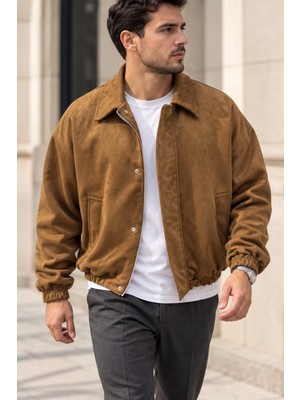 Polo State Erkek Süet Görünümlü Fermuarlı Çıtçıtlı Ceket - Camel