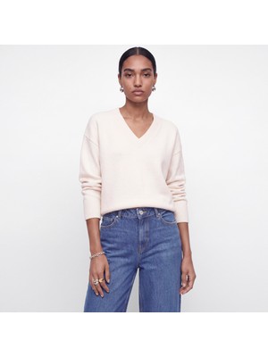 Jack & Jones Kadin Wide Fit V Yaka Triko Kazak - Elsa