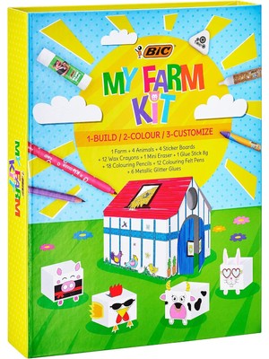 Kids Benim Çiftliğim Boyama Seti - 12 Keçeli Kalem / 12 Pastel Boya / 12 Kuru Boya Kalem / 6 Simli Yapıştırıcı / 1 Silgi / 1 Yapıştırıcı / Çıkartmalar