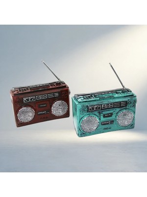 TKÇ Dekoratif Vintage Radyo Kumbara 17X17X5.5CM Renkli Reçine