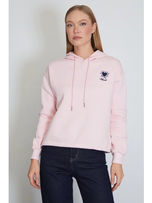 FullaModa 3 Iplik Kalp Nakışlı Kapüşonlu Stoperli Sweatshirt