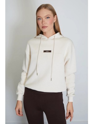 FullaModa 3 Iplik Active Baskılı Kapüşonlu Stoperli Oversize Sweatshirt