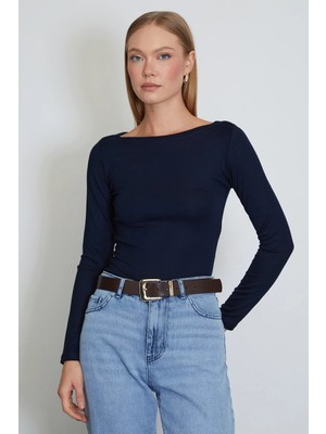 FullaModa Basic Kayık Yaka Slim Fit Bluz