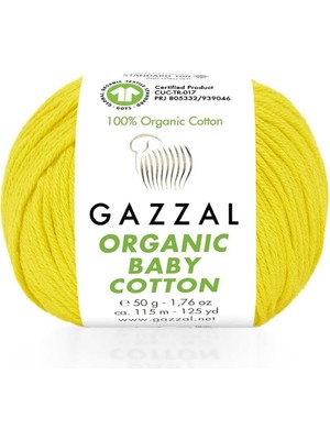 Gazzal Organic Baby Cotton 50GR - Örgü Yünü 420 Sarı