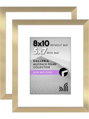 8X10 Resim Çerçevesi 2 Inç Altın Seti - Mat ile 5x7 Resim Çerçevesi Veya 8X10 Çerçeve Olarak Kullanın - Duvar ve Masa Üstü Için Pleksiglas Kapaklı ve