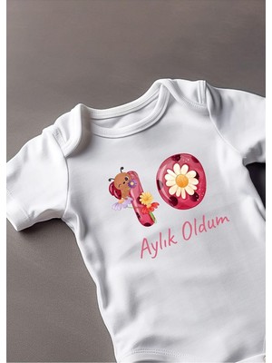 Kısa KOLLU%100 Pamuklu 10 Aylık Oldum Bebek Body Zıbın